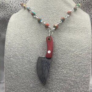 Handmade Witch B*tch Ceramic Multi Earth Tone beads and Real Knife